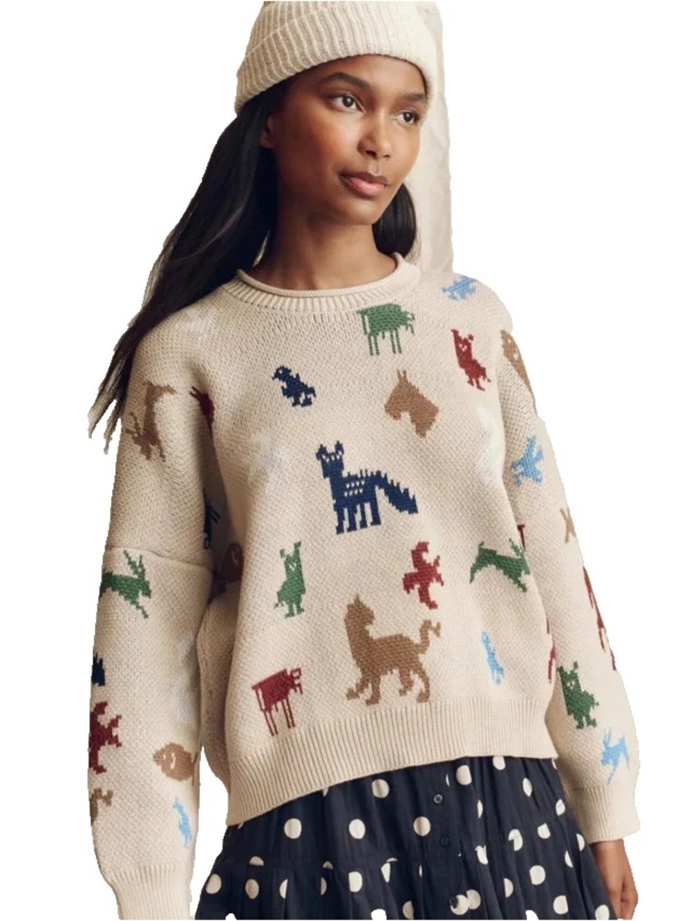 The Great. Pictograph Roll Neck Pullover Sweater Cream NWT Size 2 $395. - Picture 2 of 9